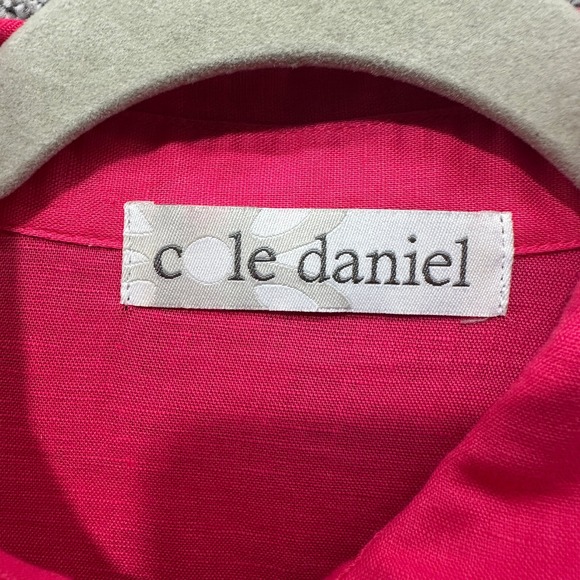 C Le Daniel Button Up Blouse Top Women XS Pink Linen Cotton Roll Tab Long Sleeve - Picture 4 of 13